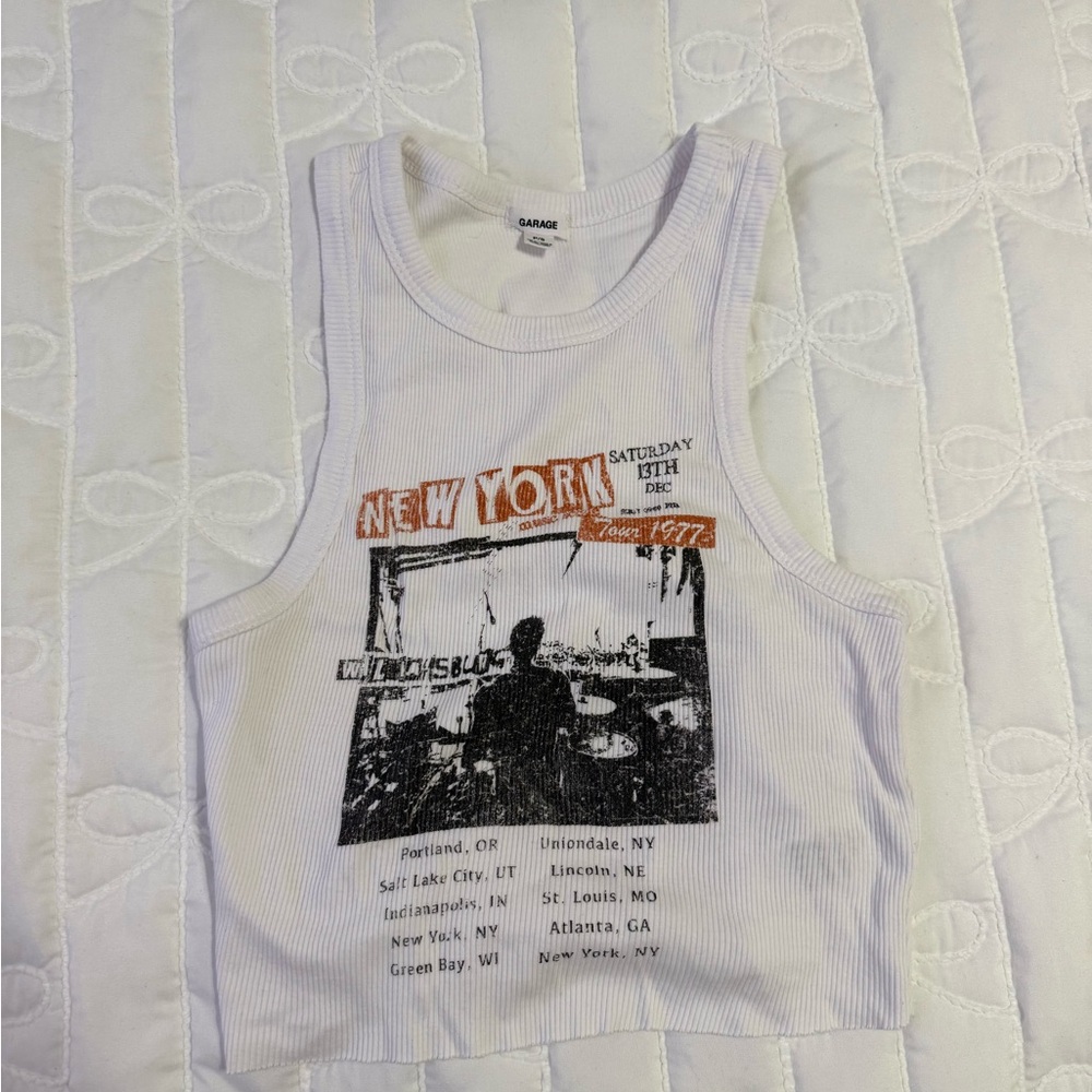 Garage White Graphic Tank Top